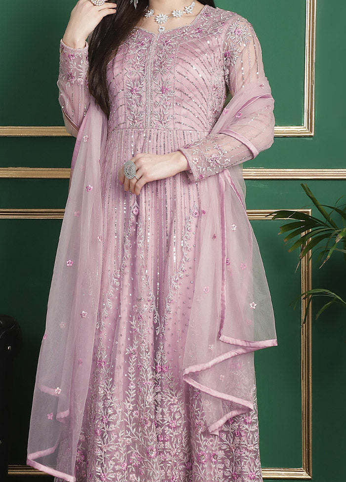 Pink Semi Stitched Net Indian Dress With Paypal Free Shipping