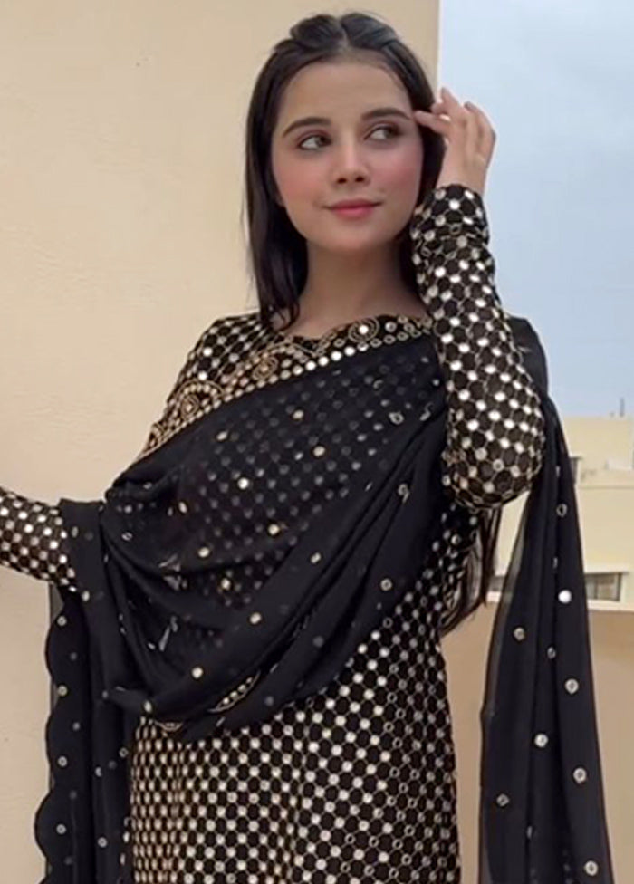 3 Pc Black Readymade Georgette Dupatta Suit Set Pictures Cheap Pice