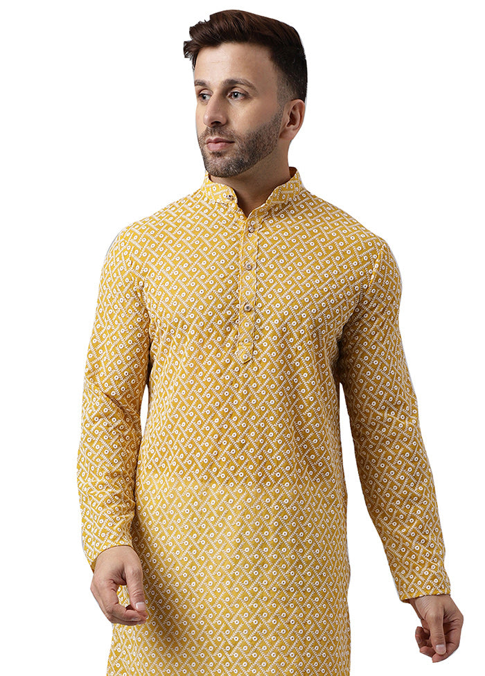 Yellow Silk Embroidered Kurta Low Cost Cheap Online