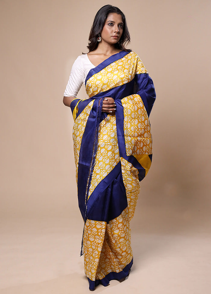 Blue Printed Pure Silk Saree Without Blouse Piece Clearance Eastbay