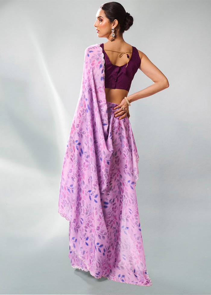 Lavender Georgette Saree With Blouse Piece Sale Fast Delivery