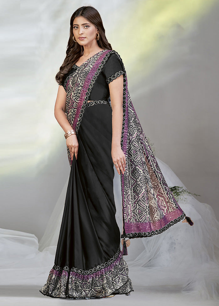 Black Crepe Silk Saree With Blouse Piece Browse For Sale