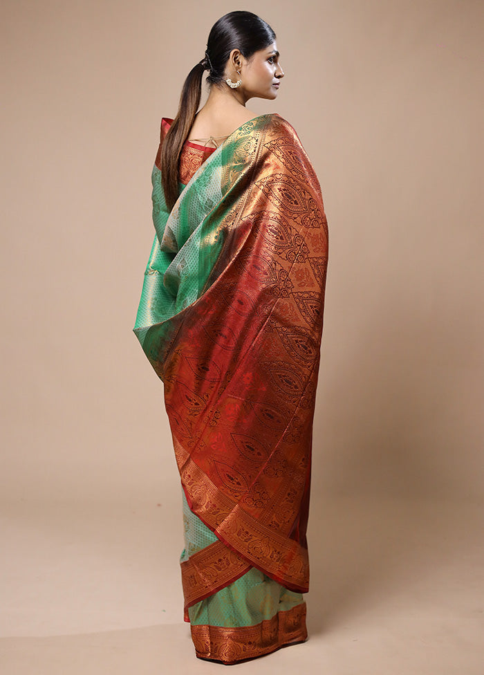 Green Kanjivaram Silk Saree With Blouse Piece Very Cheap Pice