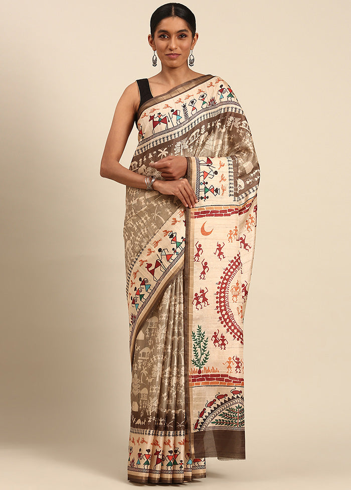 Coffee Cotton Saree With Blouse Piece Outlet Geniue Stockist