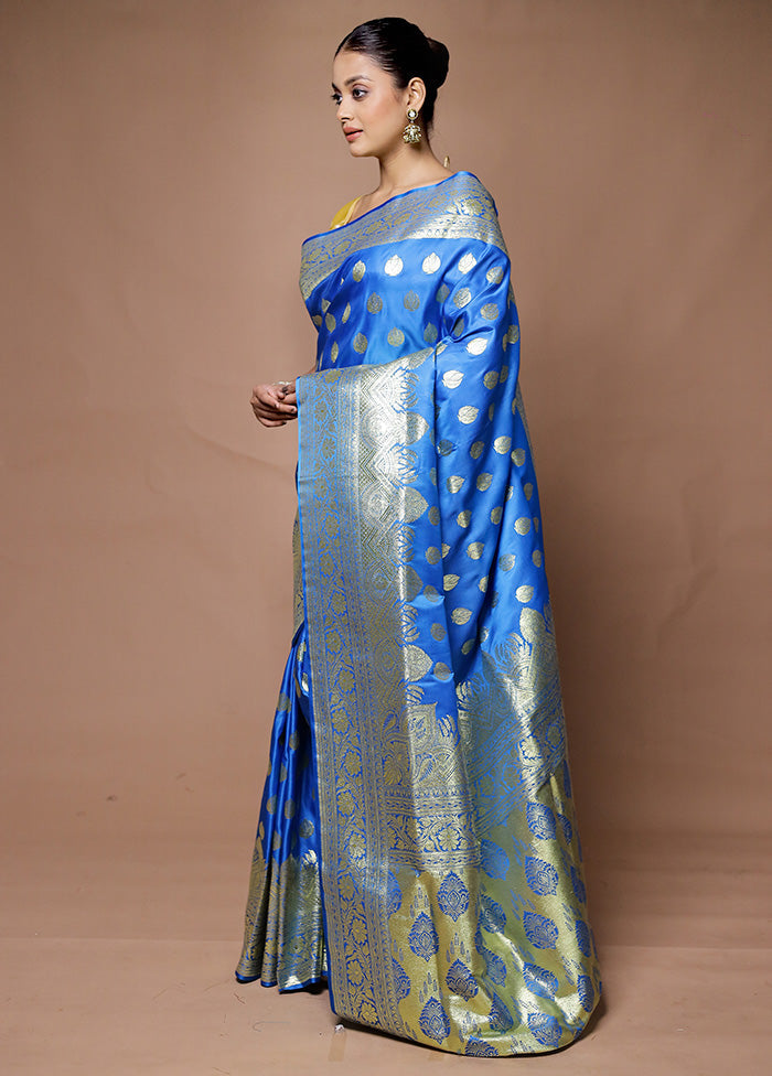 Blue Banarasi Silk Saree With Blouse Piece Largest Supplier For Sale