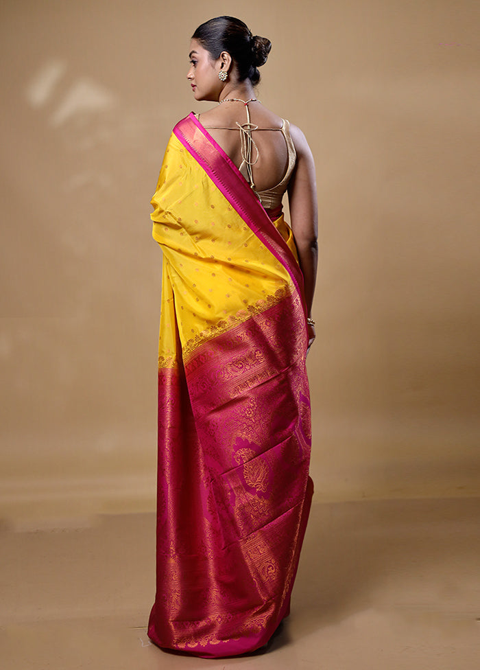 Yellow Kanjivaram Silk Saree With Blouse Piece Store Sale Online