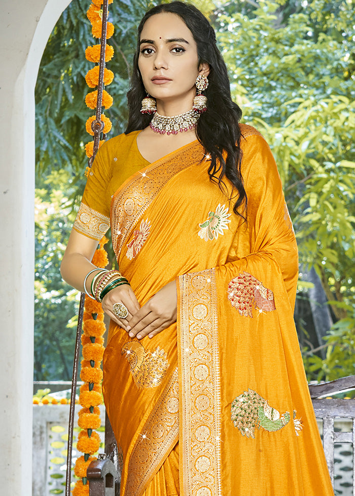 Yellow Spun Silk Saree With Blouse Piece Outlet Amazing Pice