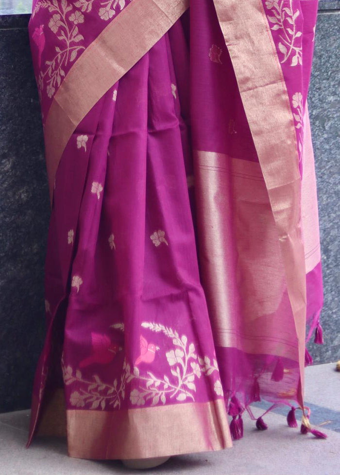 Magenta Linen Silk Saree With Blouse Piece Discount Pices