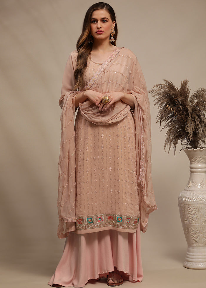 3 Pc Peach Unstitched Georgette Suit Set Buy Sale Online