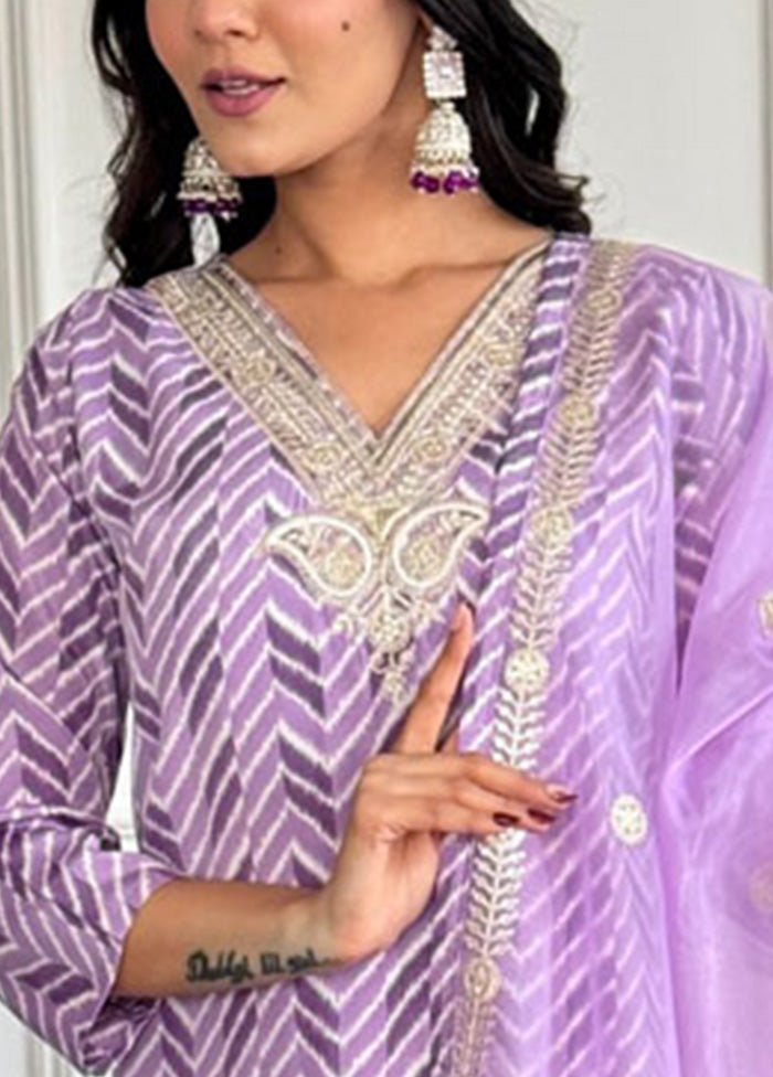 3 Pc Lavender Readymade Silk Suit Set Fashionable Sale Online