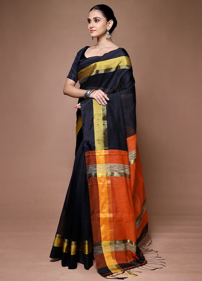 Black Matka Silk Saree With Blouse Piece Free Shipping Finishline