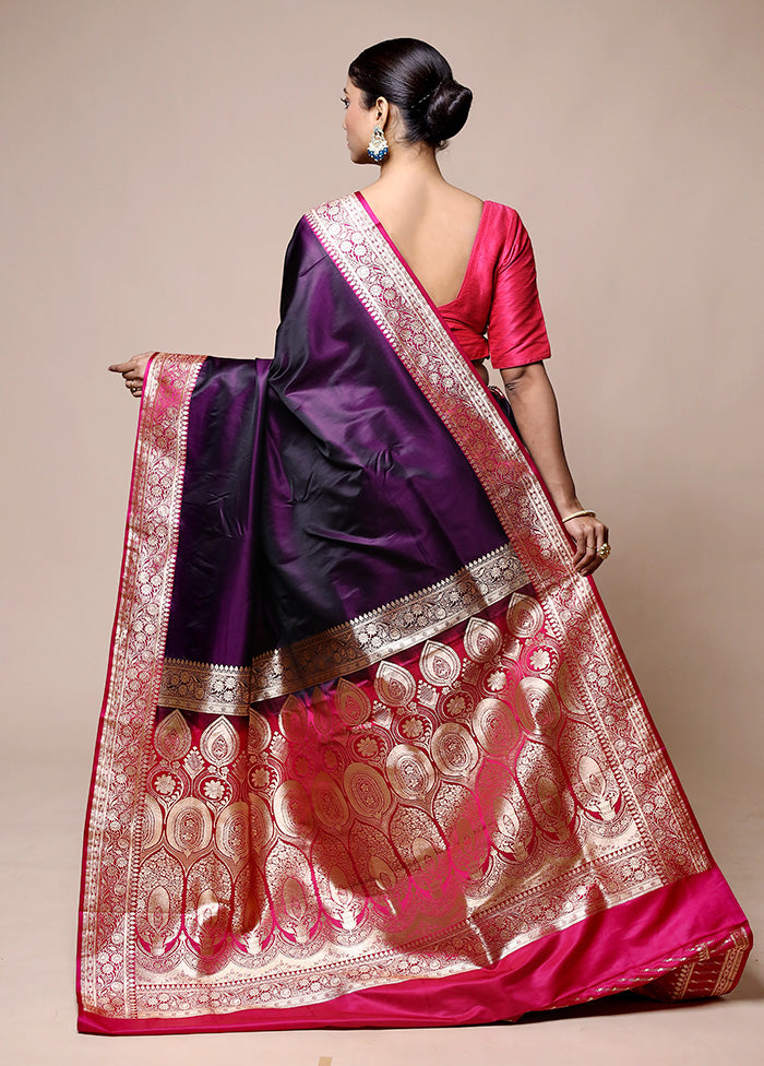 Purple Banarasi Silk Saree With Blouse Piece Visa Payment Cheap Pice