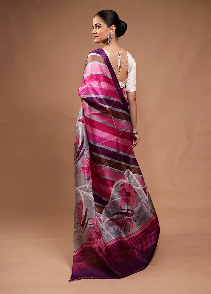 Pink Printed Pure Silk Saree Without Blouse Piece Free Shipping Shop Offer