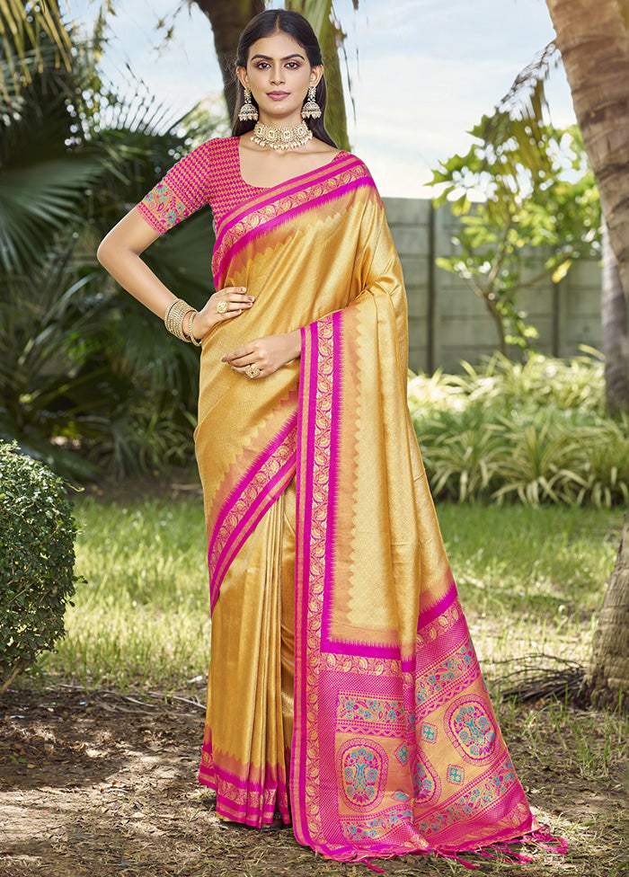 Yellow Spun Silk Saree With Blouse Piece The Cheapest Cheap Online