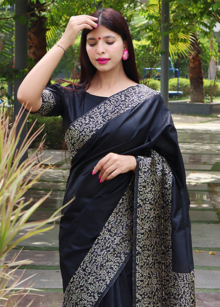 Black Spun Silk Saree With Blouse Piece Professional Cheap Pice