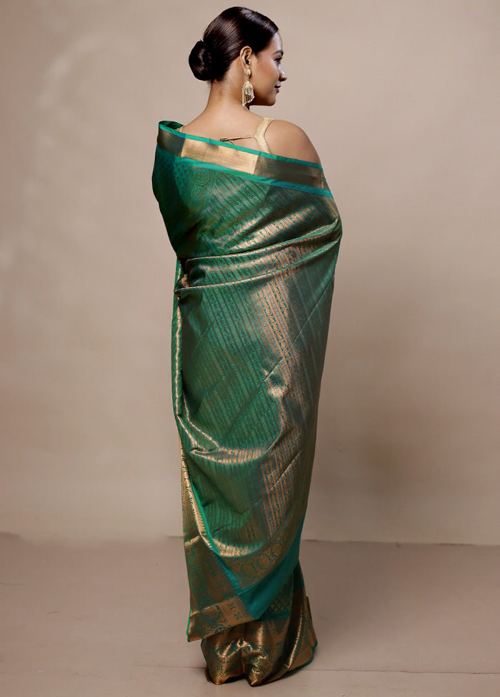 Green Kanjivaram Silk Saree With Blouse Piece With Credit Card Online