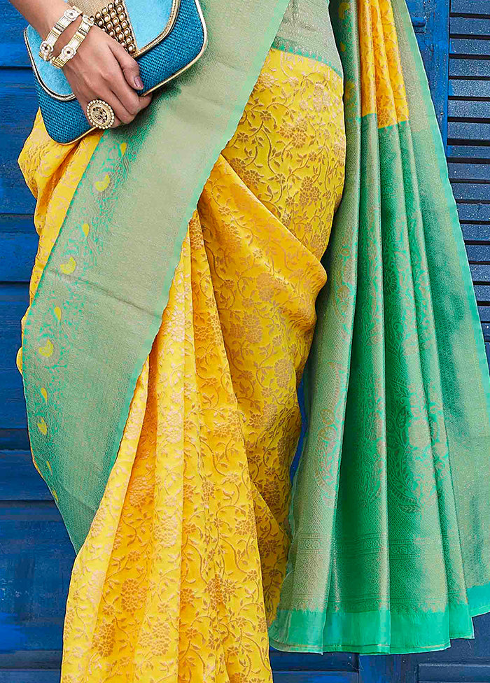 Yellow Banarasi Silk Saree With Blouse Piece Cheap 2025 Newest