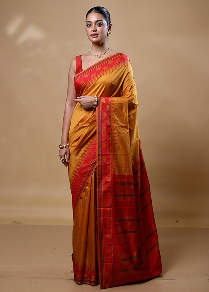 Mustard Kanjivaram Silk Saree With Blouse Piece Collections Cheap Online