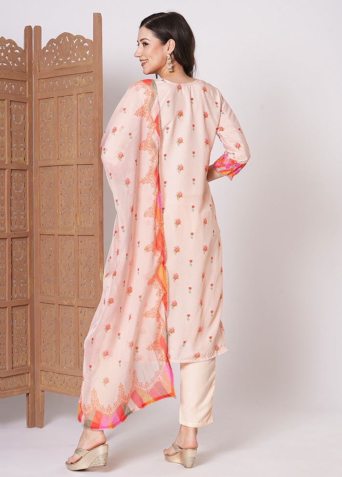 3 Pc Peach Readymade Silk Dupatta Suit Set Cheap Outlet Locations