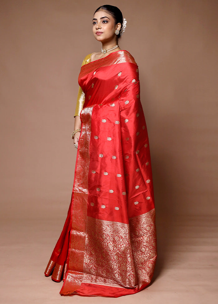 Red Handloom Katan Pure Silk Saree With Blouse Piece Free Shipping Sale Online