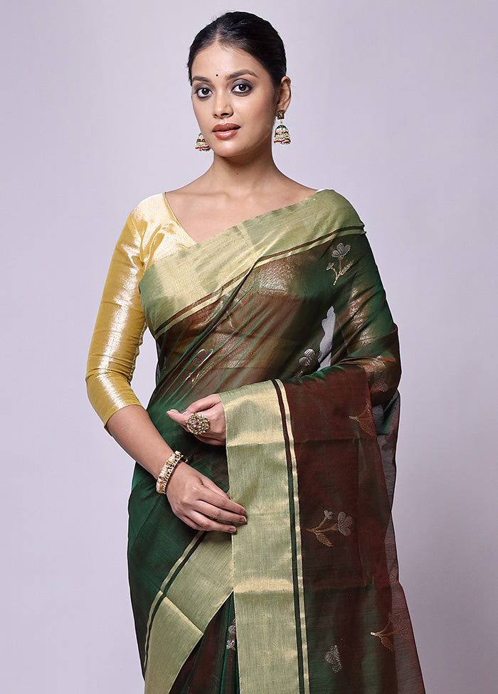 Green Handloom Chanderi Pure Cotton Saree With Blouse Piece Buy Cheap New