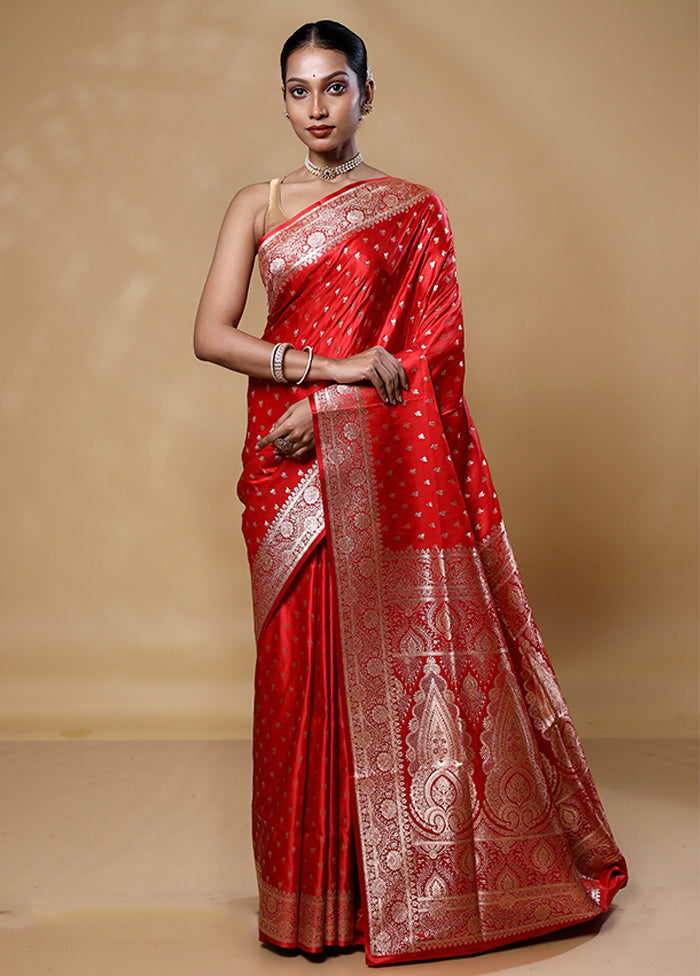 Red Banarasi Silk Saree With Blouse Piece Cheap Pice Outlet