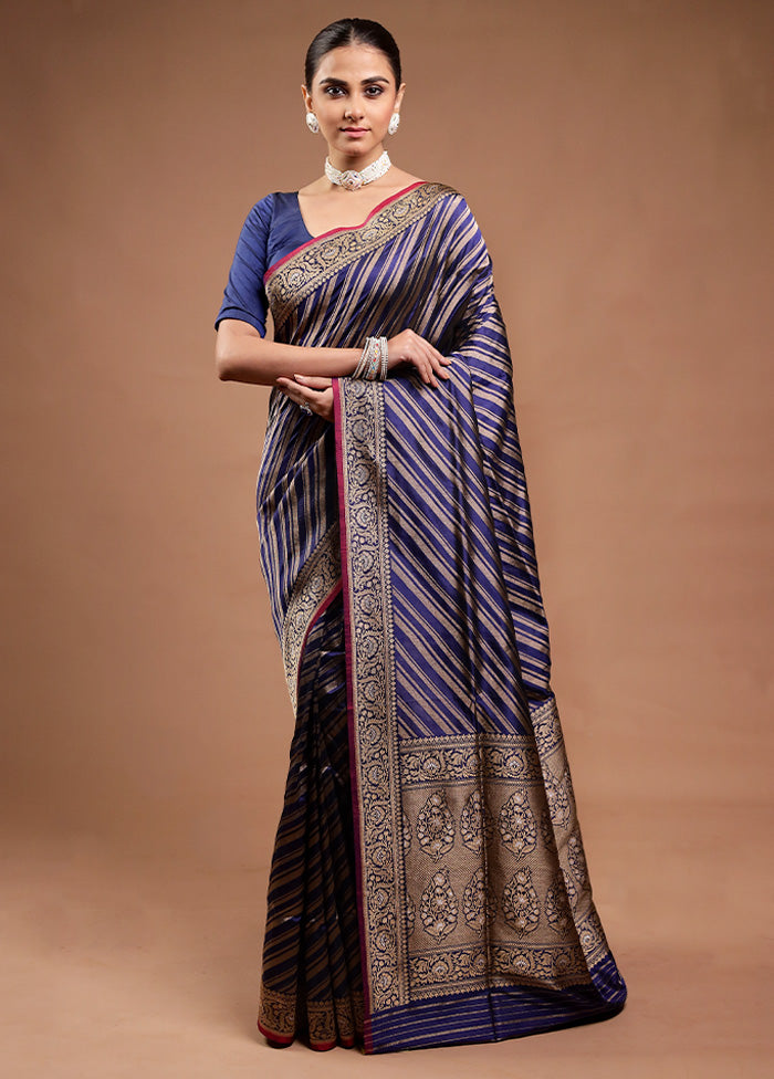 Blue Handloom Katan Pure Silk Saree With Blouse Piece Visit New Online