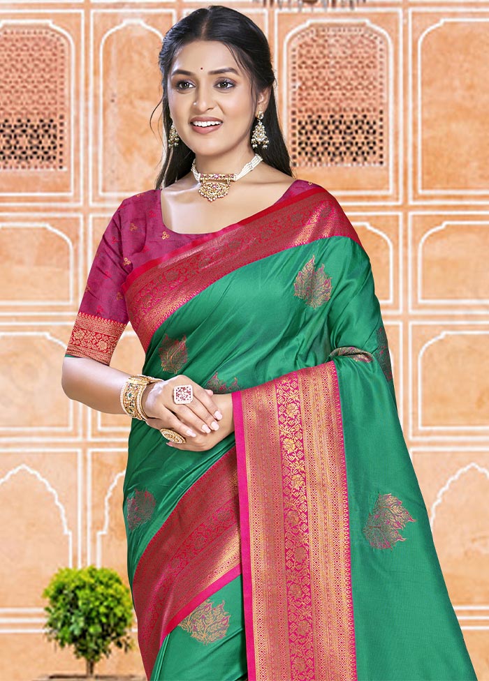 Green Dupion Silk Saree With Blouse Piece Free Shipping Best Seller