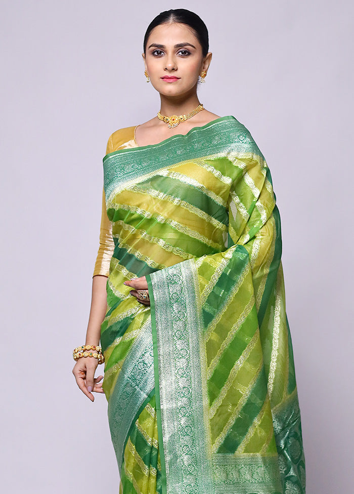 Green Organza Saree With Blouse Piece Cheap Sale Wiki