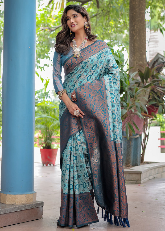 Turquoise Banarasi Silk Saree With Blouse Piece From China For Sale