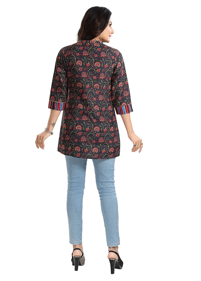 Black Readymade Rayon Short Kurti Order