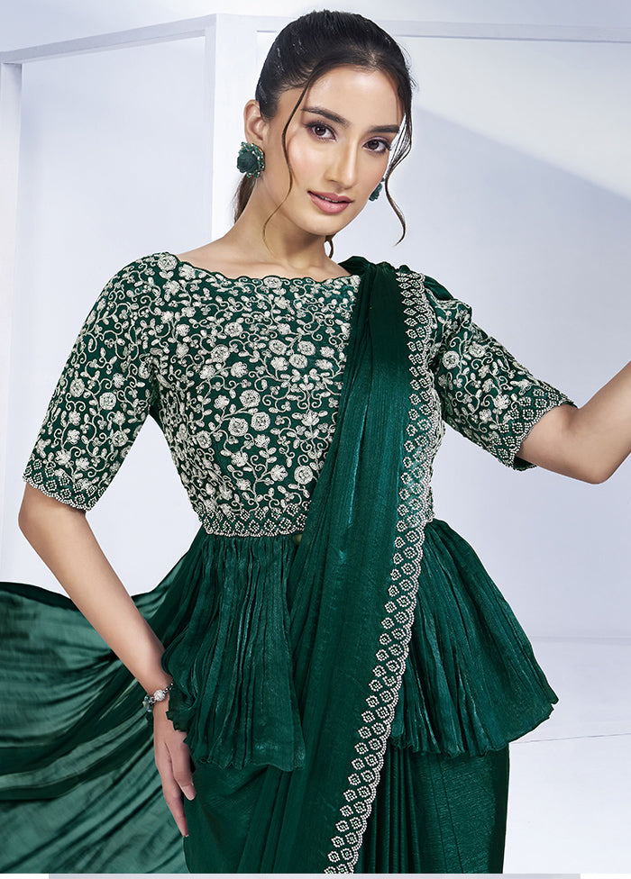 Green Chiffon Silk Saree With Blouse Piece Countdown Package Online