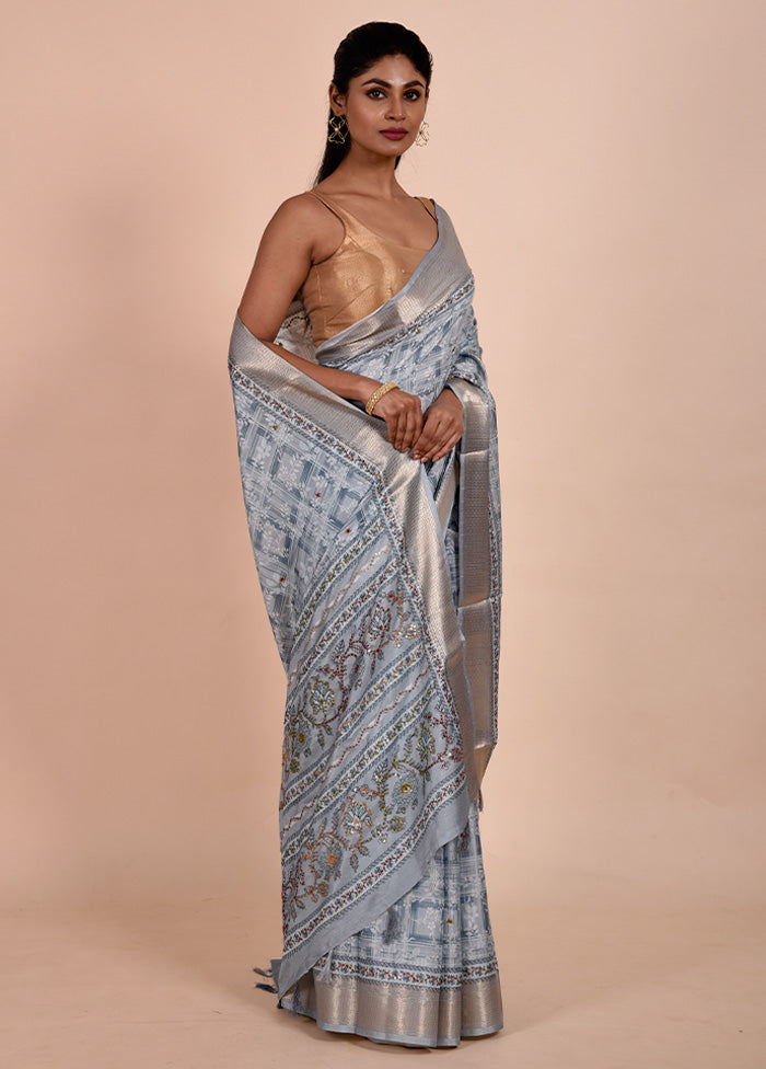 Blue Tussar Silk Saree With Blouse Piece Latest Sale Online