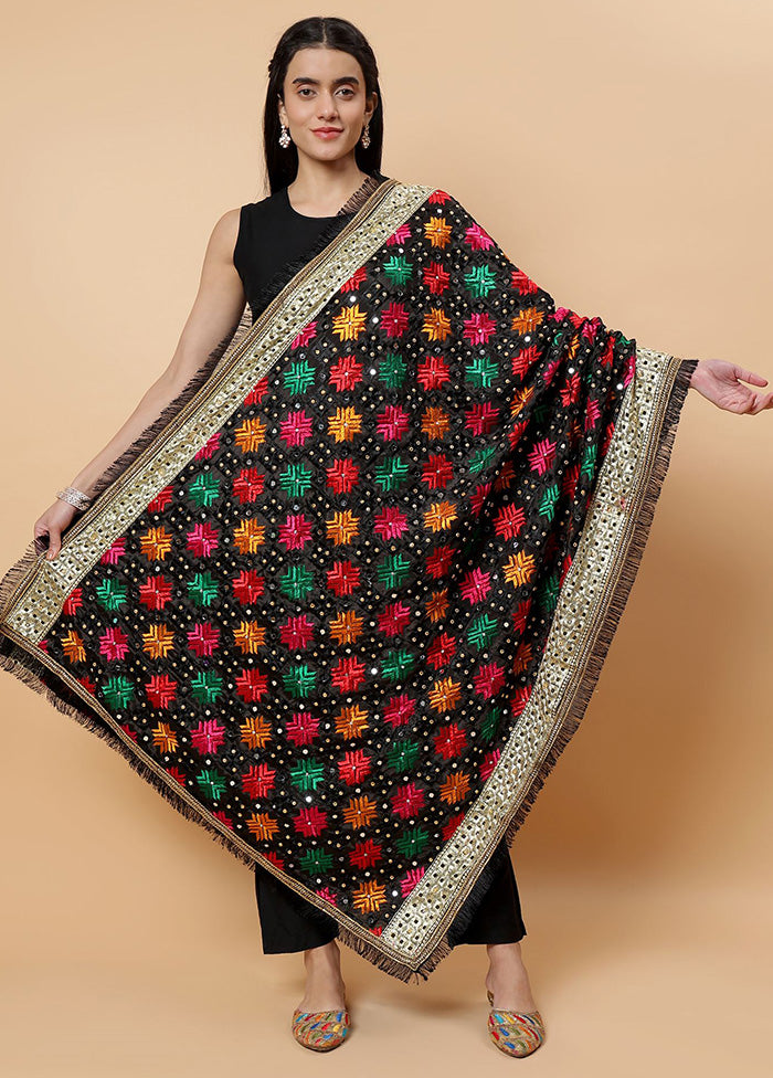 Black Chinon Phulkari Work Dupatta Clearance Fake