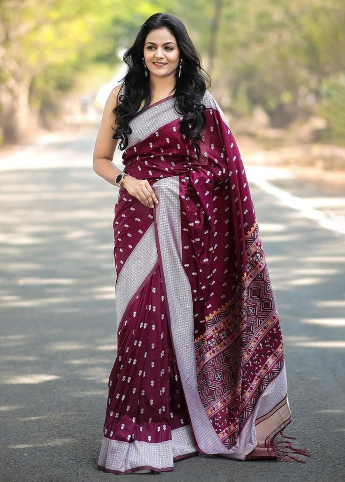 Maroon Banarasi Silk Saree With Blouse Piece Cheap With Mastercard