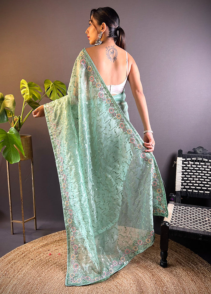 Sea Green Net Net Saree With Blouse Piece Cheapest For Sale