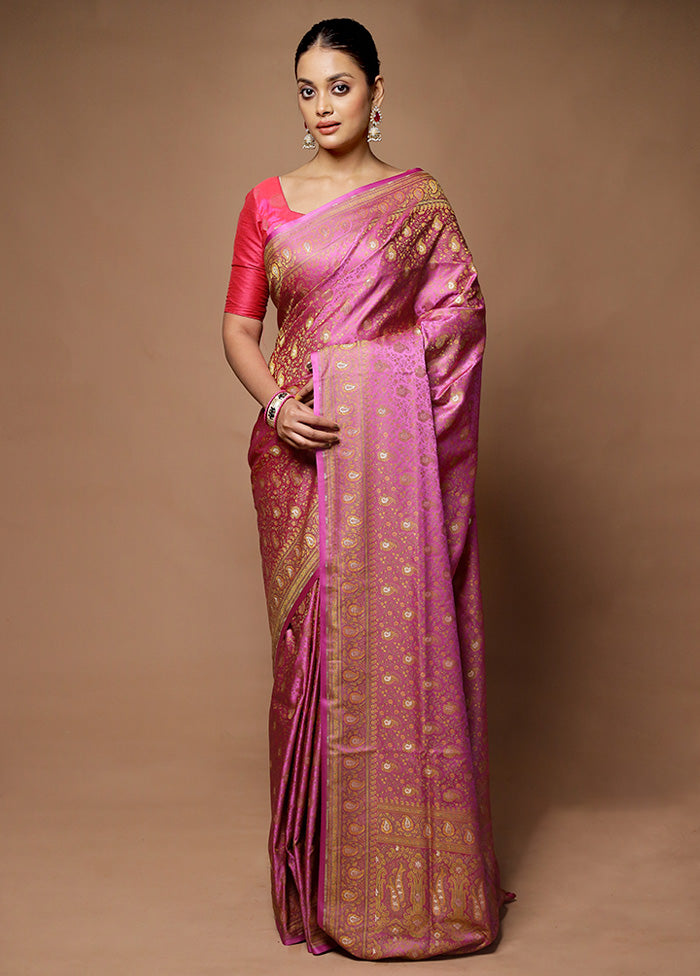 Pink Handloom Tanchoi Pure Silk Saree With Blouse Piece Sale Great Deals