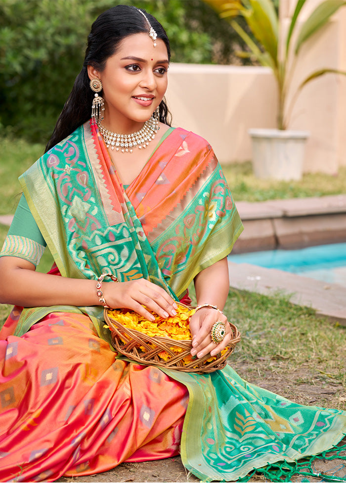 Peach Spun Silk Saree With Blouse Piece Discount Store