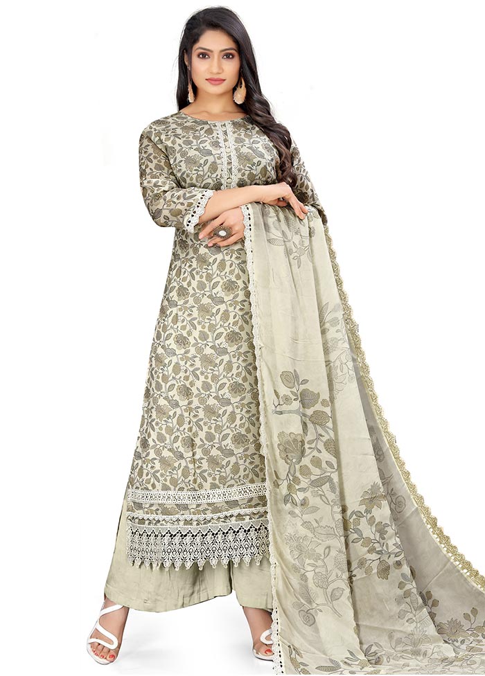 3 Pc Cream Unstitched Georgette Suit Set Clearance Big Discount