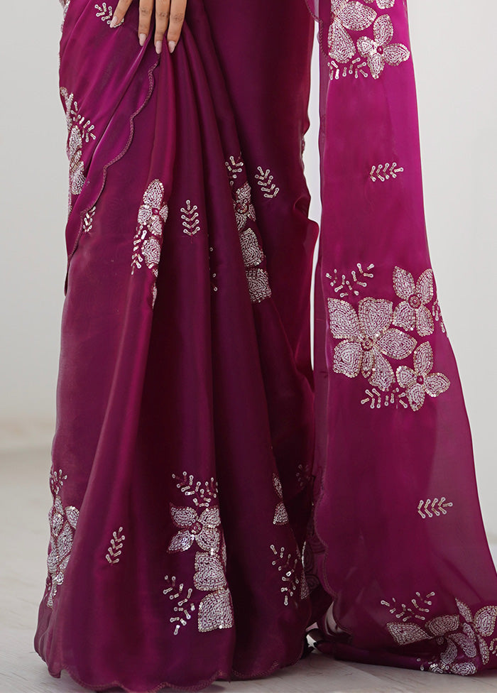 Wine Spun Silk Saree With Blouse Piece Cheap Sale Online Online