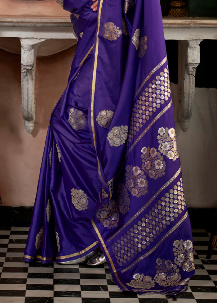 Violet Spun Silk Saree With Blouse Piece Cheap Online Online