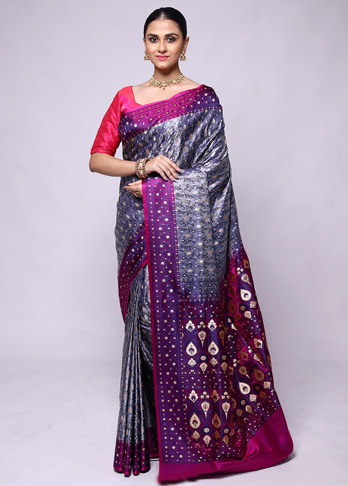 Purple Tanchoi Silk Saree With Blouse Piece In China Sale Online