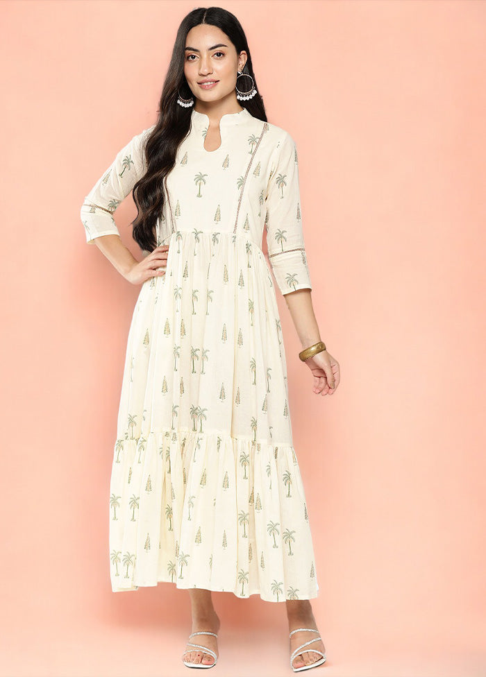 Off White Readymade Cotton Indian Dress Choice For Sale