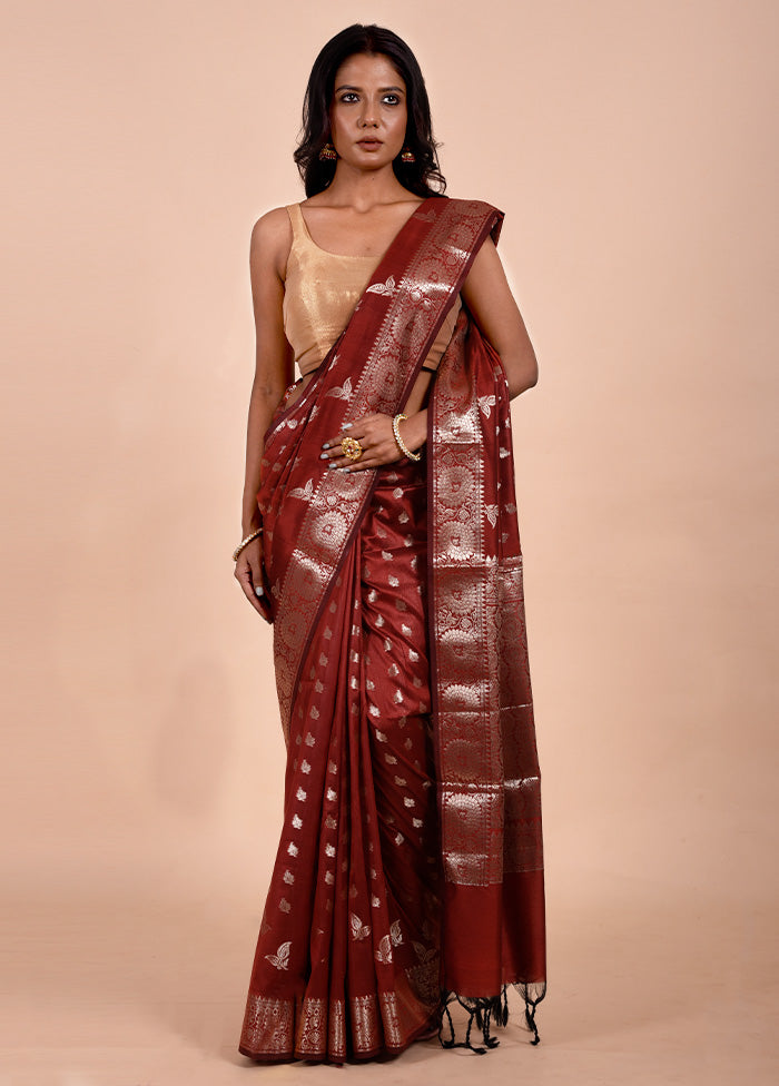 Brown Dupion Silk Saree With Blouse Piece Discount Inexpensive