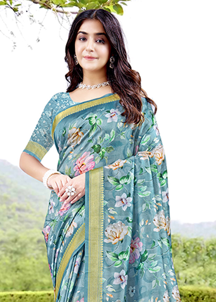 Turquoise Spun Silk Saree With Blouse Piece Buy Cheap Buy