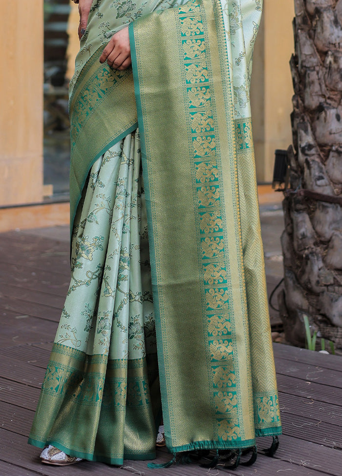 Pista Green Spun Silk Saree With Blouse Piece Cheap Finishline