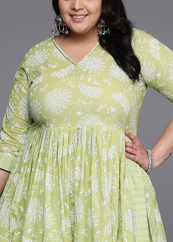 2 Pc Green Pure Readymade Cotton Kurti Set Sale Official