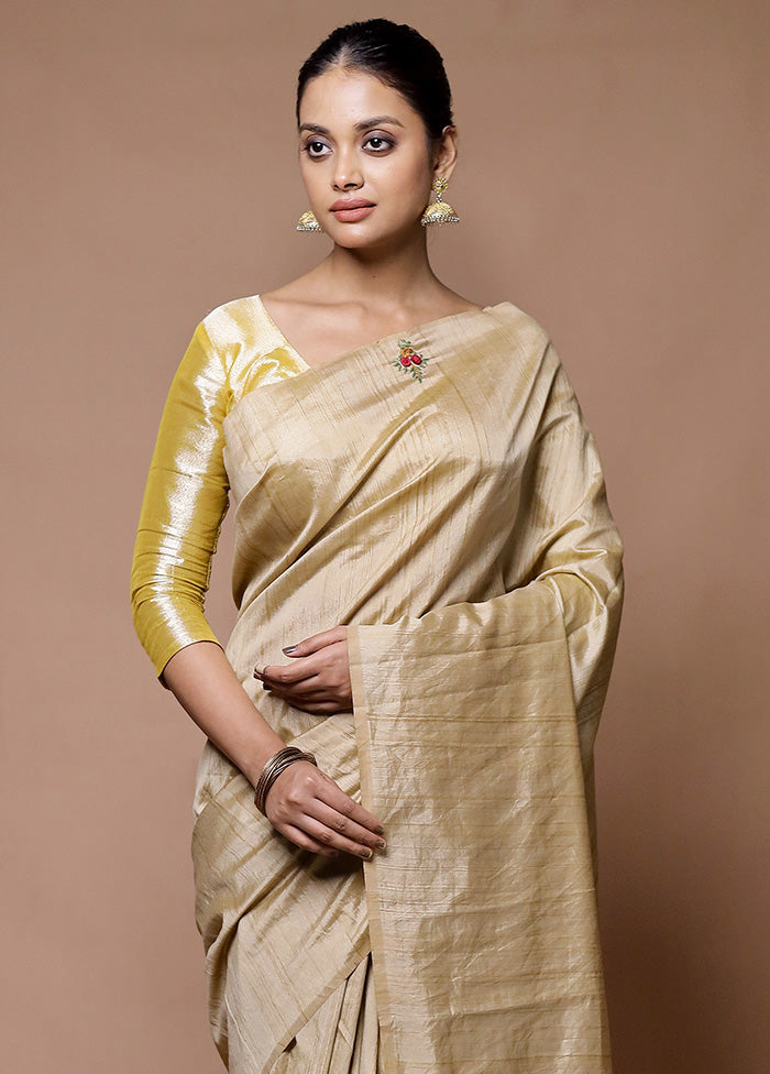 Cream Tussar Silk Saree With Blouse Piece Discount Popular