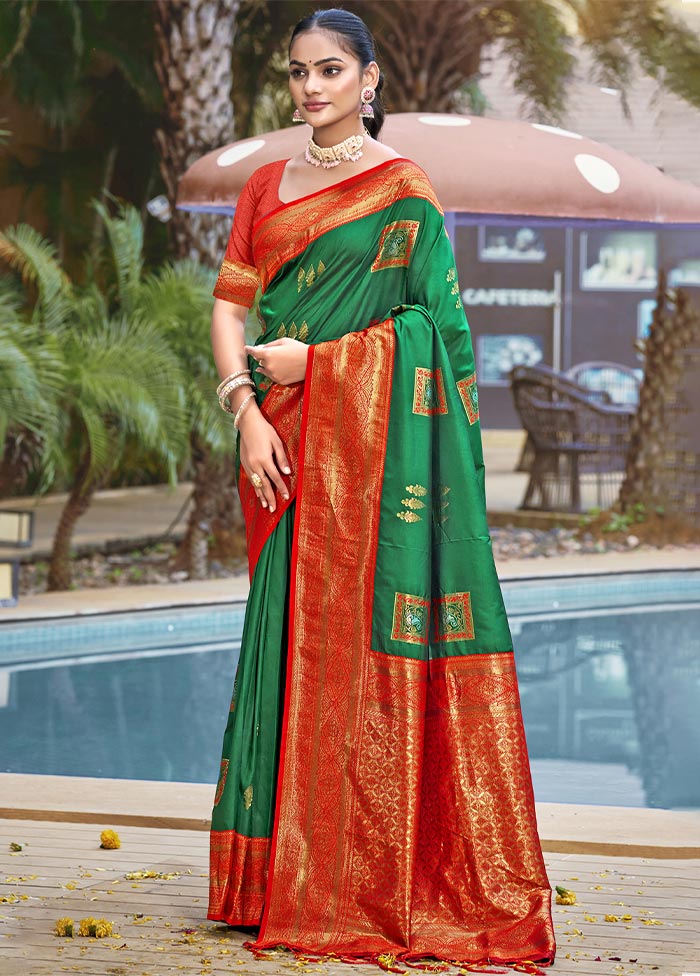 Green Dupion Silk Saree With Blouse Piece Outlet Popular