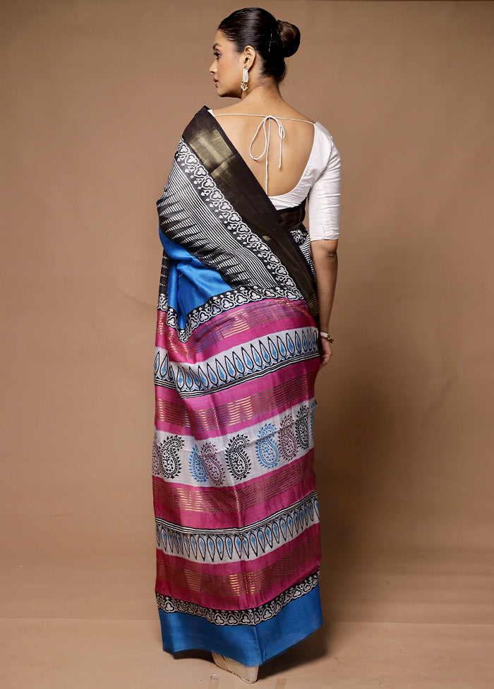 Blue Chanderi Cotton Saree With Blouse Piece Cheap Sale For Cheap